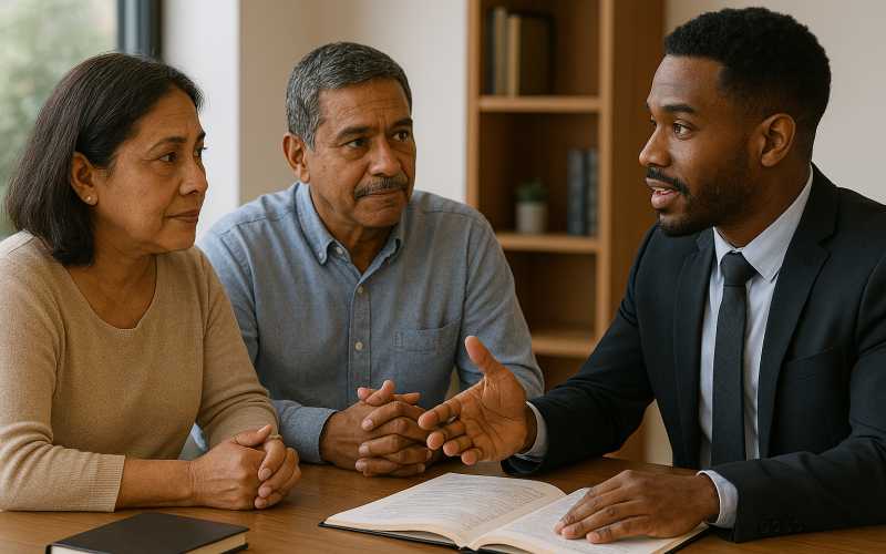 a Spartanburg TBI lawyer speaks with a couple about their case
