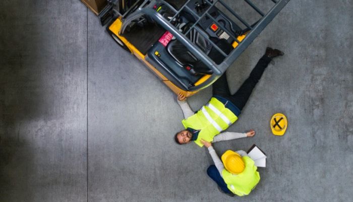 Unconscious man lying after fall accident