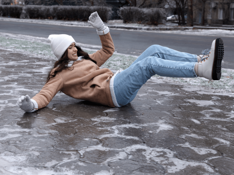 woman slipping on ice