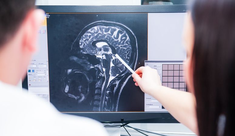 pointing at brain scan picture