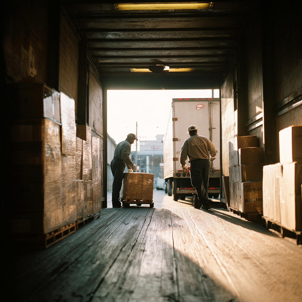 two workers loading a truck