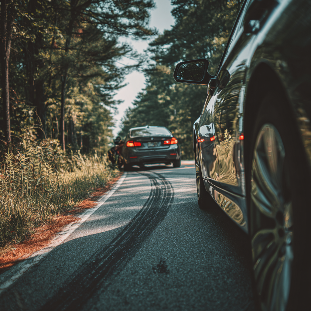 A close up of skid marks on a road